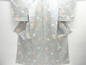 アンティーク　花唐草模様織出し手織り紬着物